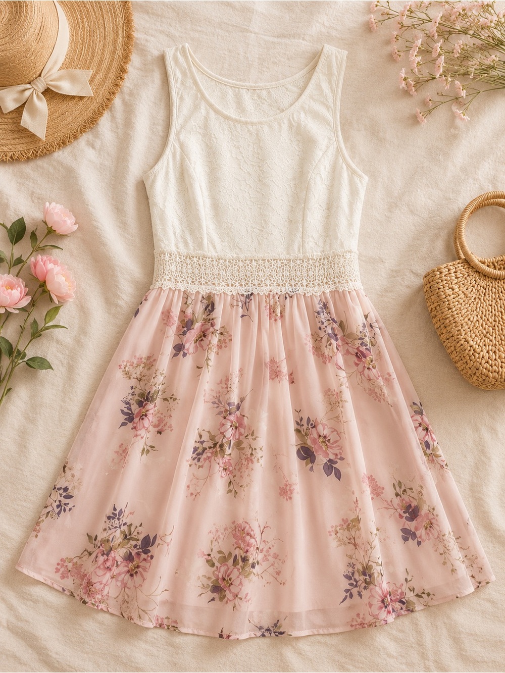 Baily Blue XL Juniors Pink Cream Floral Dress